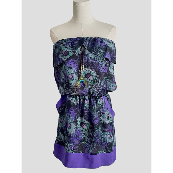 Lipstick Boutique Dresses & Skirts - Y2K Mini Dress Small Strapless Beaded‎ Artsy Peacock Forest Fairy Grunge 2010s